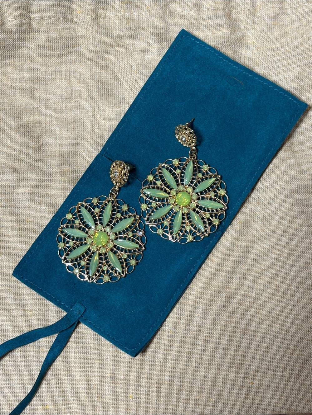 Green Floral Filigree Drop Earrings - Elegant Women’s Jewelry